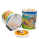 Two cans of emergency ration canned pumpernickel bread with colorful German countryside illustrations on the label.