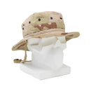 Genuine Dutch army boonie hat in desert camouflage with wide brim and adjustable chin strap for outdoor use.