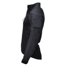 Mil-Tec black tactical combat shirt with padded elbows, multiple pockets, and attachment loops for gear organization.