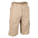 Khaki Mil-Tec U.S. Military bermuda shorts with ripstop fabric, cargo pockets, belt loops, and a prewashed durable design.