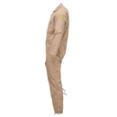 Side view of Original Dutch Army Air Forces khaki flight suit jumpsuit made from durable aramid fabric with utility pockets and adjustable cuffs