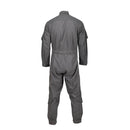 Back view of gray original Dutch Military Air Forces fire-resistant Nomex pilot coverall jumpsuit with multiple pockets