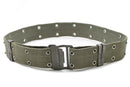 Original French Navy military webbing belt in olive green with quick-release metal buckle and reinforced eyelets