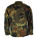 Back view of a German Army flecktarn camo tactical combat shirt with epaulets and adjustable cuffs.