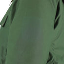 Close-up of green windproof fabric and sleeve detail on original German police officer parka jacket