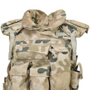 Original Polish Military Tactical Vest Plate Carrier in lightweight desert camo with multiple pouches and adjustable straps for protection.