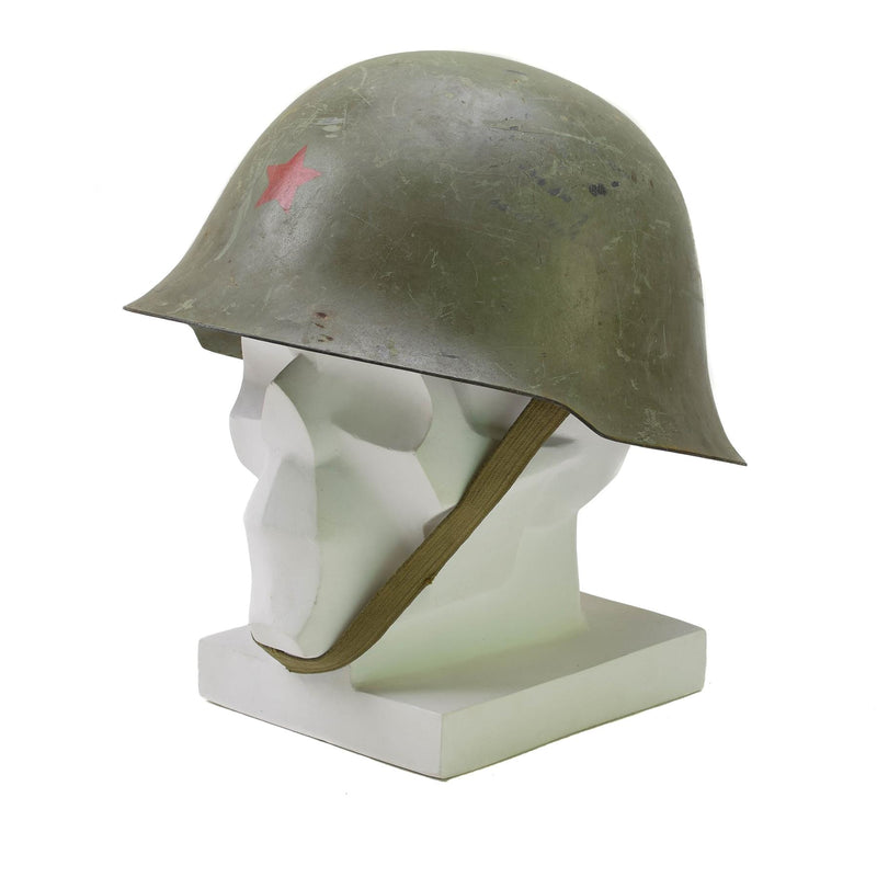 Original serbisk taktisk stålhjälm med foderkamputrustning chinstrap oliv