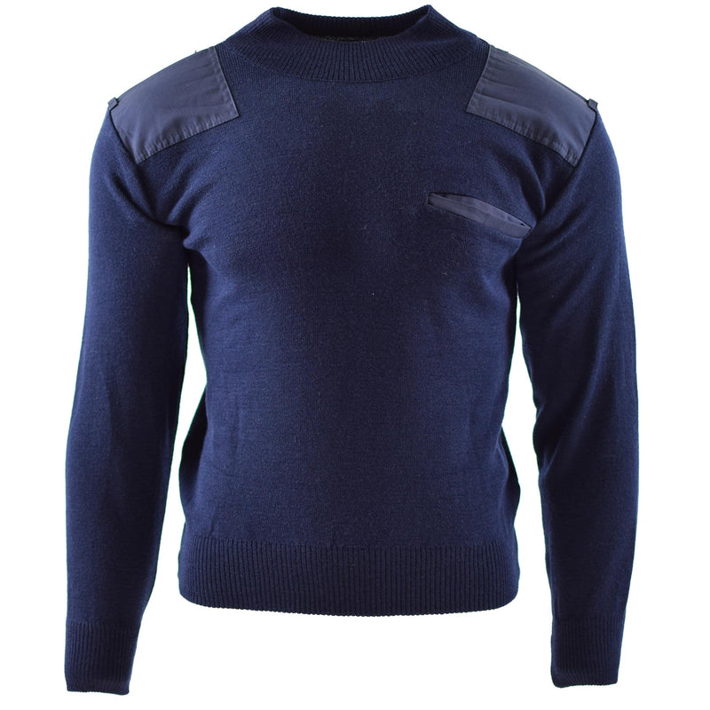 Äkta holländska arméns pullover blå jumper militär tröja rund halsoffiser