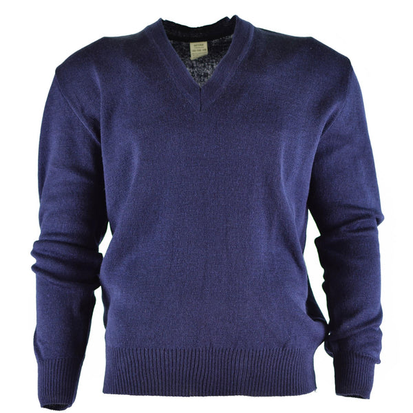 Original tjeckisk armétröja jumper blå ull v-ringning militäröverskott nytt