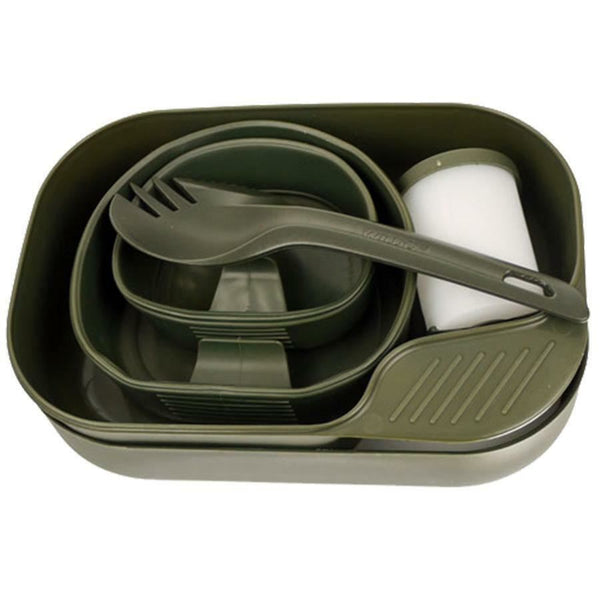 Brand Swedish Wildo Camp A Box Olive Green Camping Kit Plates Cups Spork Outdoor