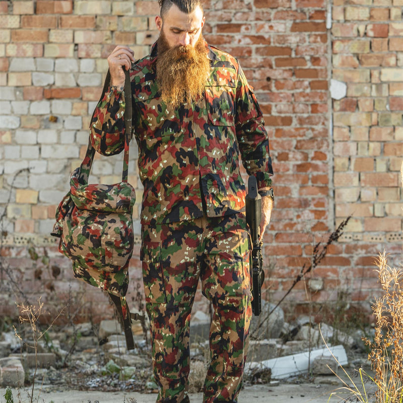 Original Swiss Army Jacket M83 Combat Field Alpenflage Camo Shirt Dragkedja ny