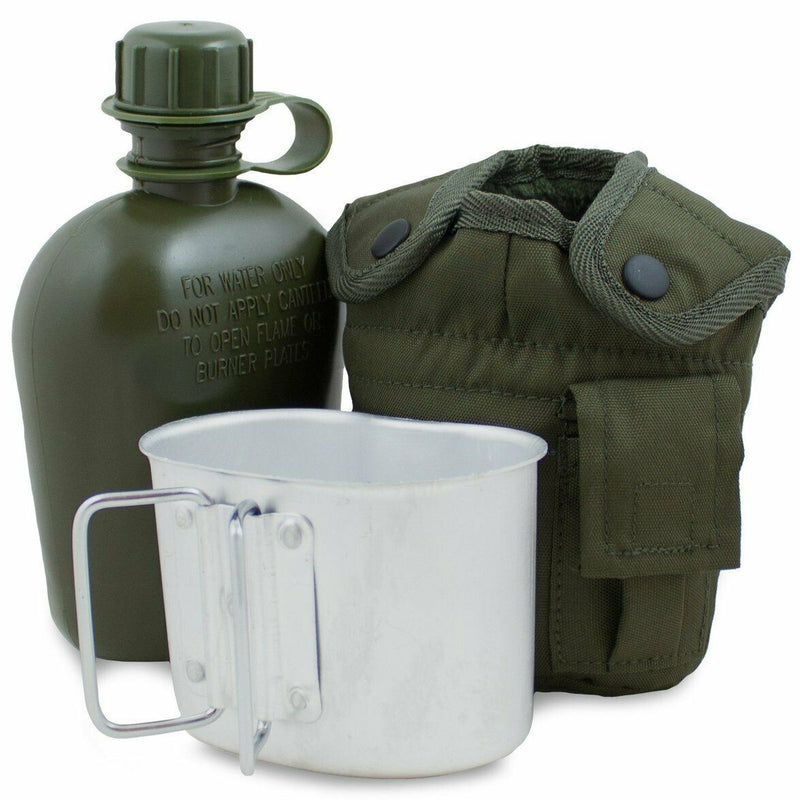 U.S. Army Style Canteen M1 Vattenflaska med Cover Cup & Alice Clips US Military