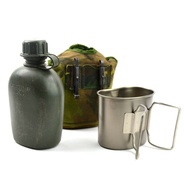 Original Nederländerna Dutch Army Canteen med kopp och täck Alice Clips