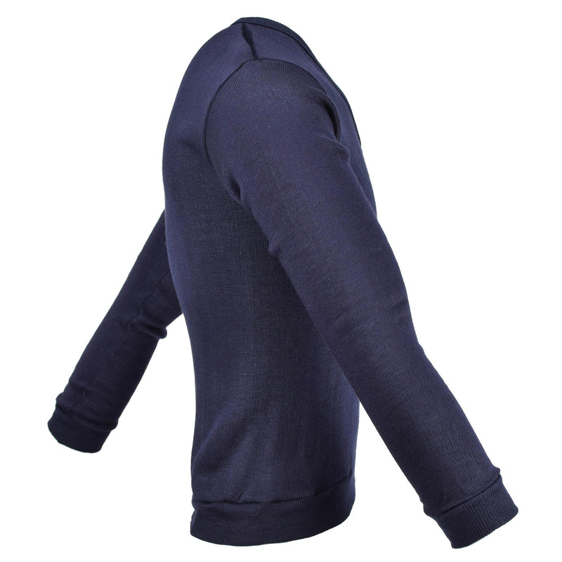 Äkta franska militärskola blå Jersey Army Sweatshirt V-ringning