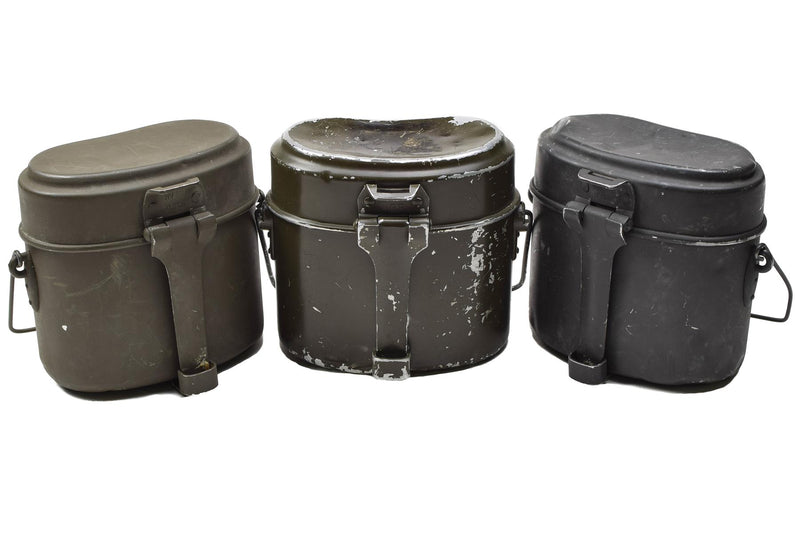 Original Österrikisk militär mess kit aluminium oliv vandring camping cookware set
