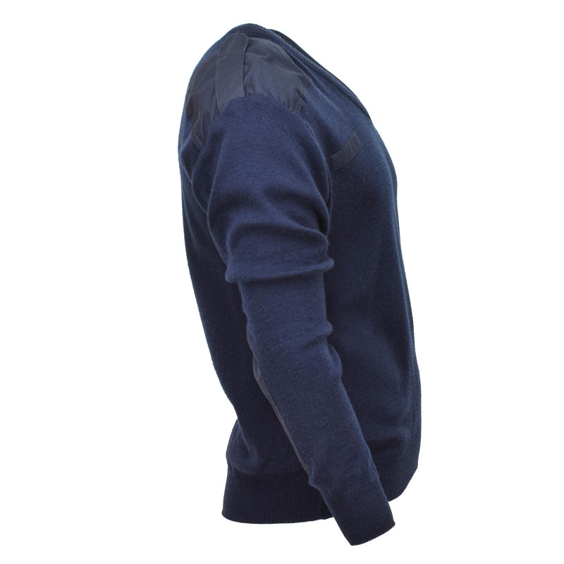 Äkta holländska armé pullover v-hals blå ribben stickad militär överskott tröja jumper