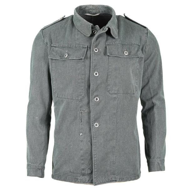 Äkta schweiziska arméarbetsjacka denim militärjacka grå vintage överskott