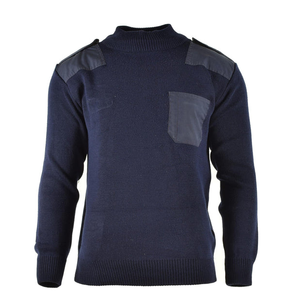 Äkta holländska arméns pullover blå jumper militär tröja rund halsoffiser