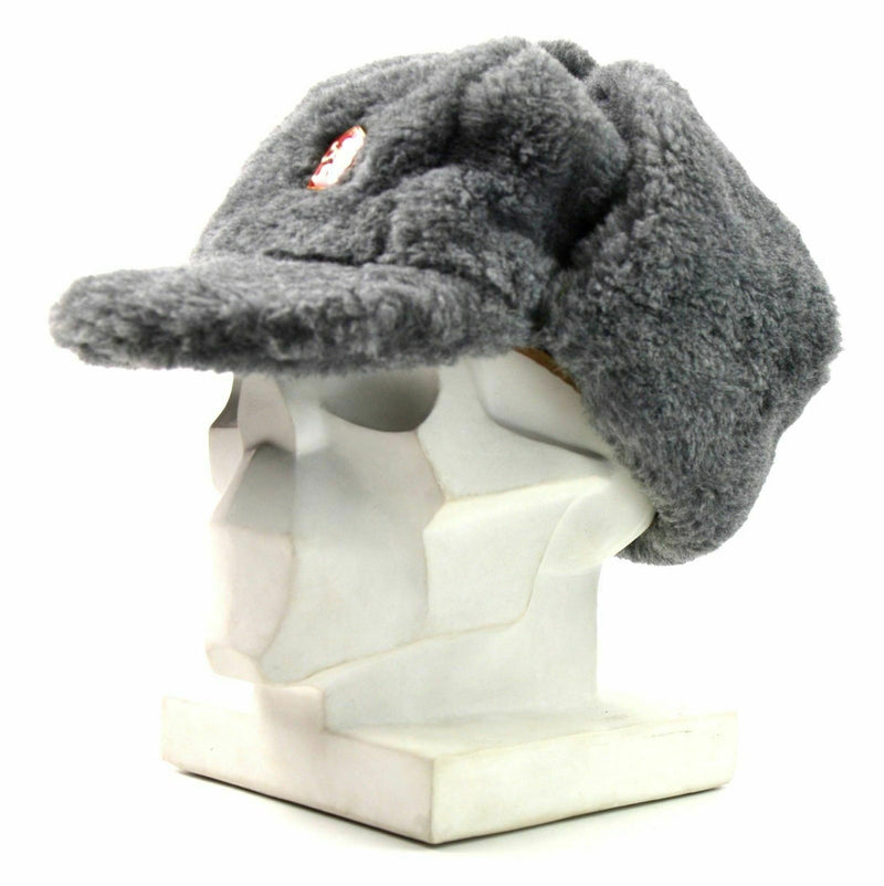 Äkta tjeckiska armé vinterkapslar ushanka grå päls varm hatt cz militär isignia