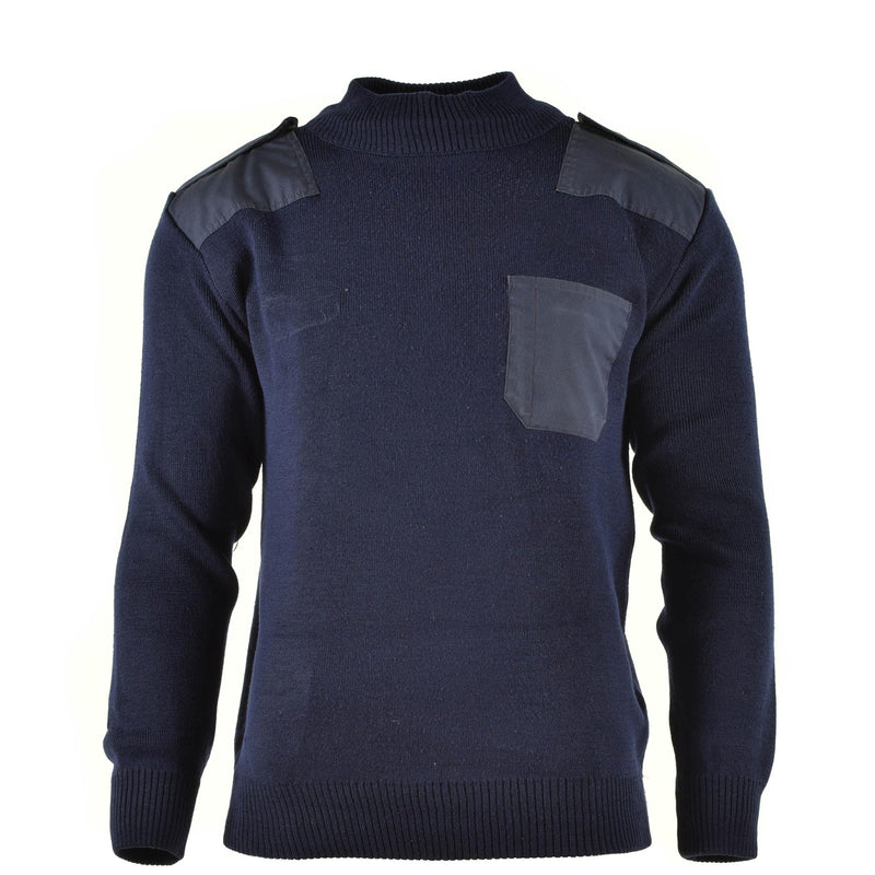 Äkta holländska arméns pullover blå jumper militär tröja rund halsoffiser