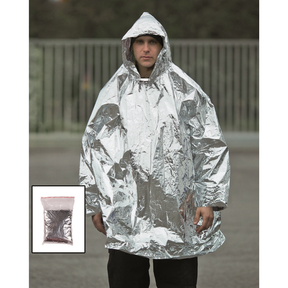 Mil-Tec Emergency Survival Poncho Lättvikts termiskt regnskydd med huva