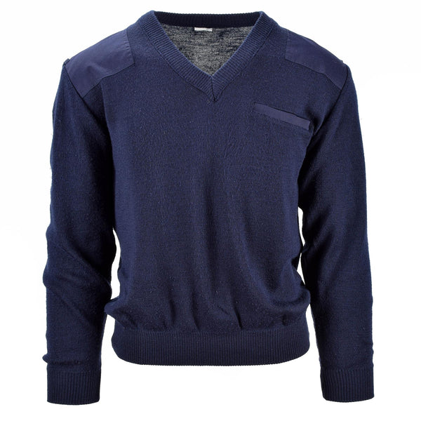 Äkta holländska armétröja blå militär pullover v-hals officer män jumper