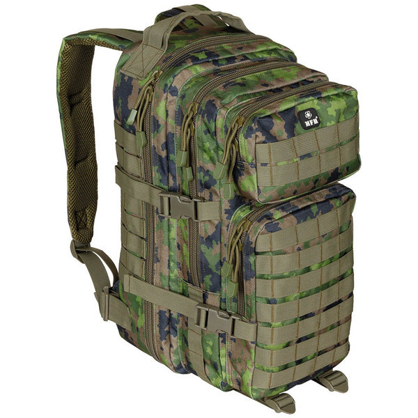 MFH Assault I Tactical Backpack 30L vadderade axelremmar MOLLE M05 Camo