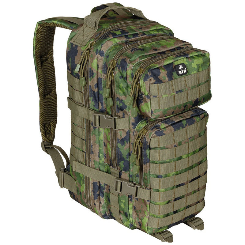 MFH Assault I Tactical Backpack 30L vadderade axelremmar MOLLE M05 Camo