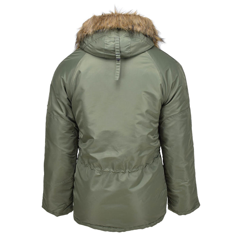 Mil-tec varumärke amerikansk militär stil flygare parka n3b faux päls huva oliv ny