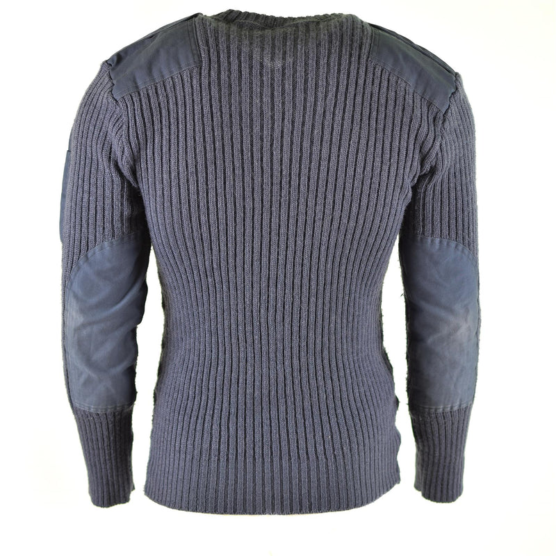 Original British Army Pullover Commando Jumper Blue Grey Sweater Wool V-ring
