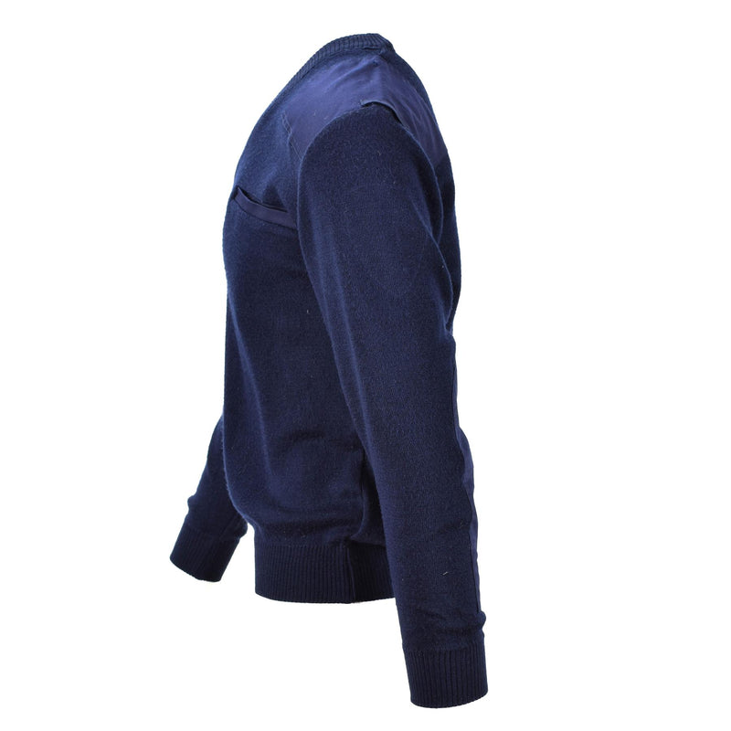 Äkta holländska armétröja blå militär pullover v-hals officer män jumper