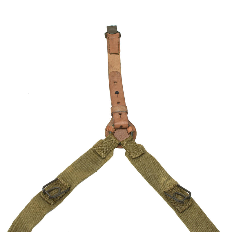 Original tjeckisk armé y-rem duk & läder hängslen sele axel