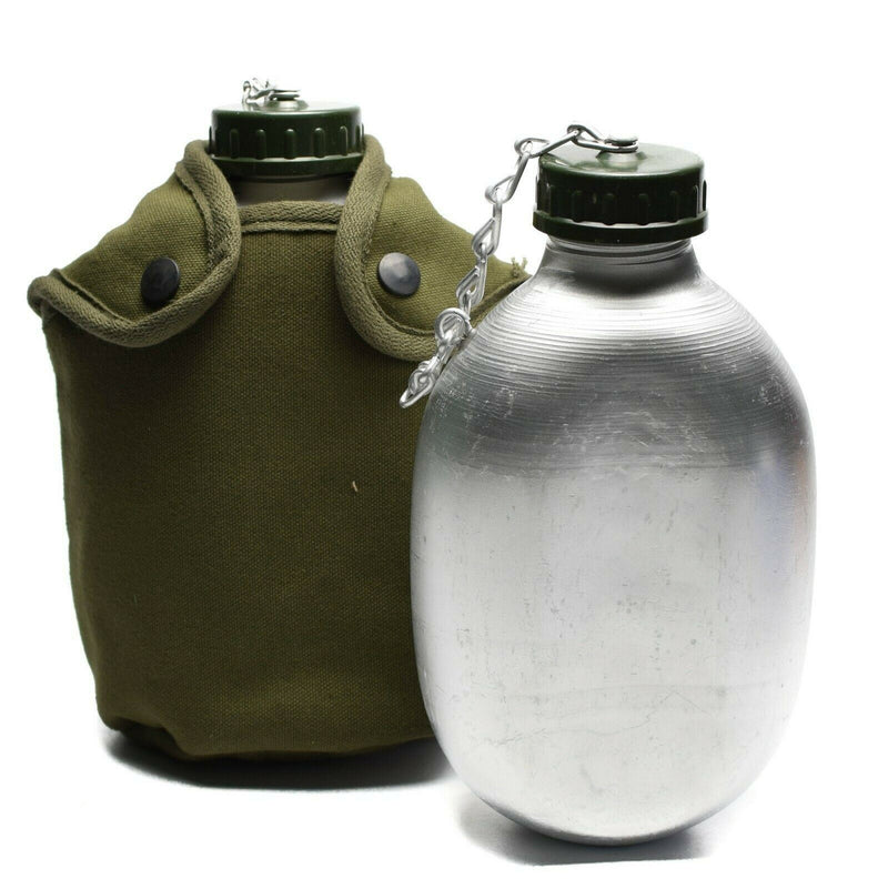 Original French Army Drinking Flask Water Bottle Canteen Pot Cotton Pouch Od Ny