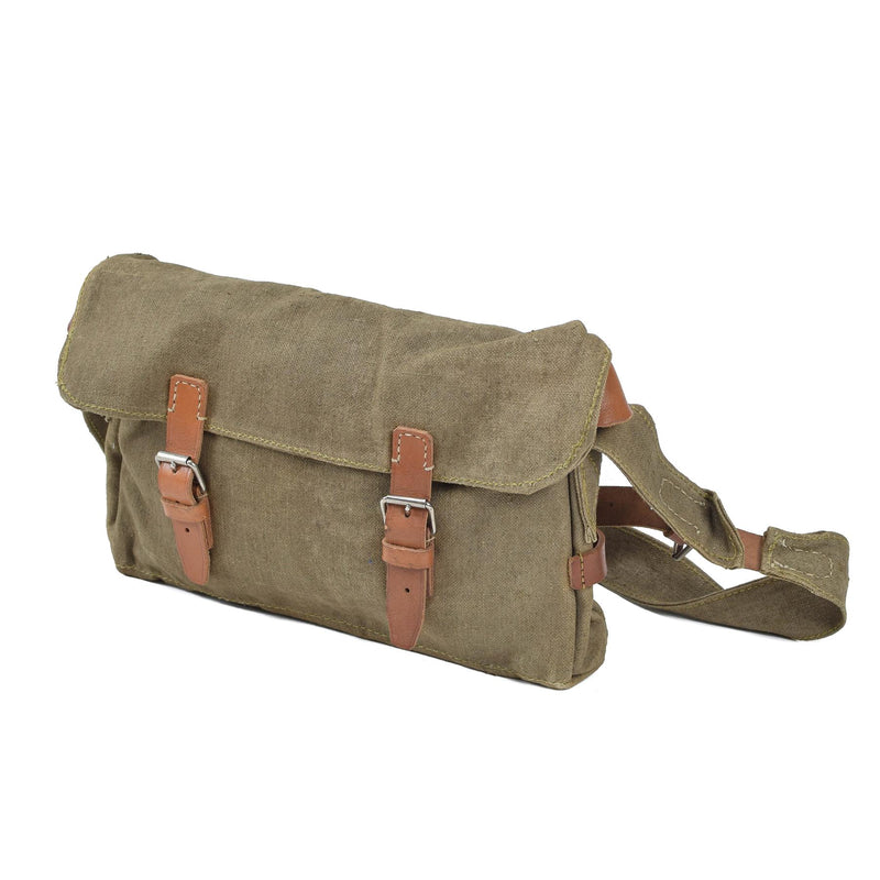 Original tjeckisk militär axelväska duk Utility Bag läderband vintage