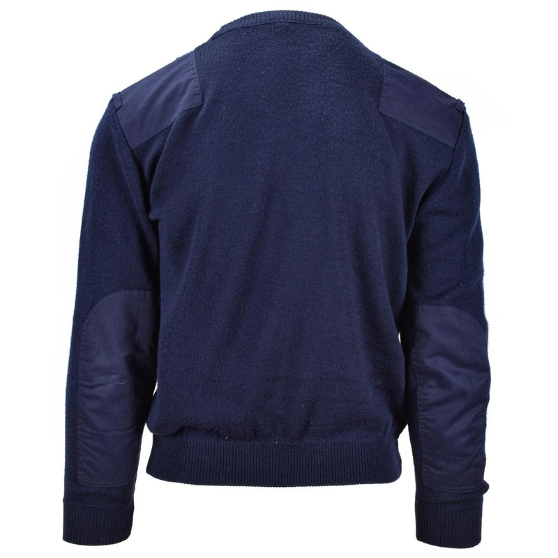 Äkta holländska armétröja blå militär pullover v-hals officer män jumper