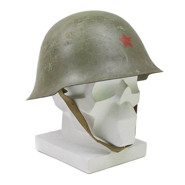 Original serbisk taktisk stålhjälm med foderkamputrustning chinstrap oliv