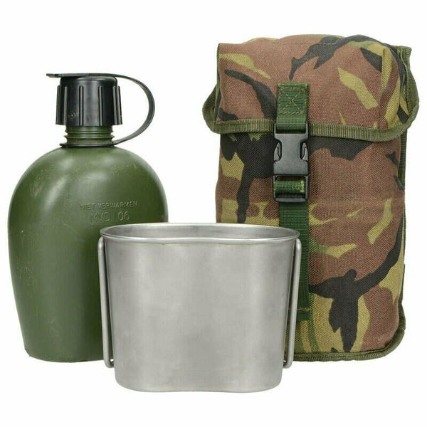 Äkta holländska armékanten w Pouch & rostfritt stålkopplock lock dpm camo molle