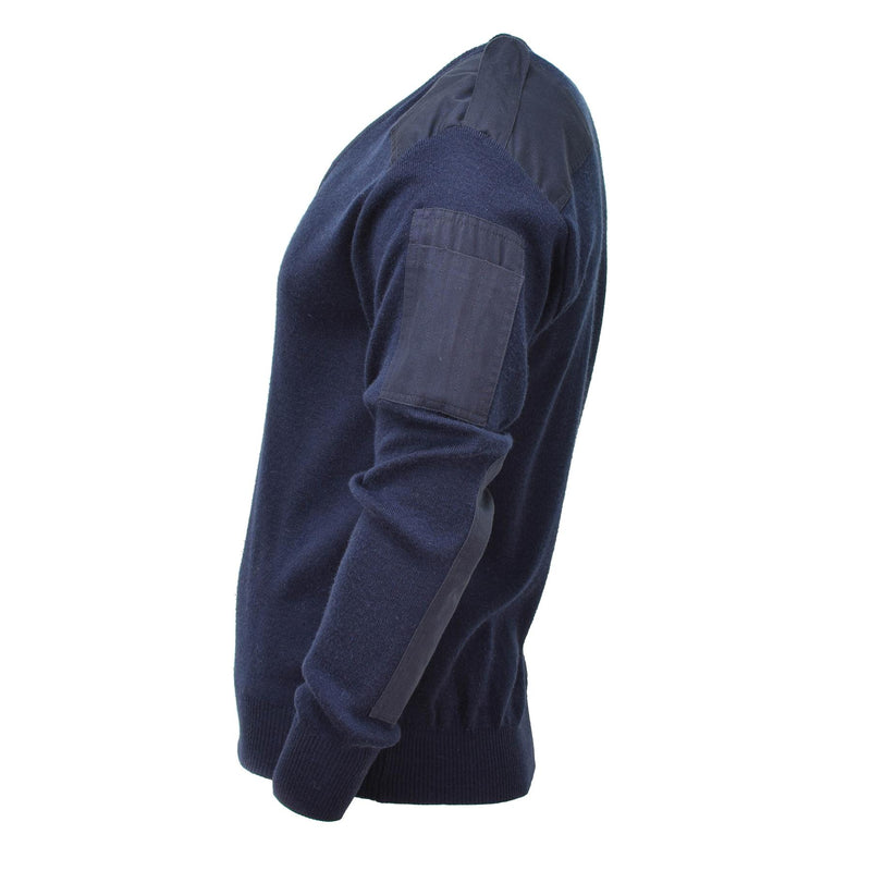 Äkta holländska armé pullover v-hals blå ribben stickad militär överskott tröja jumper