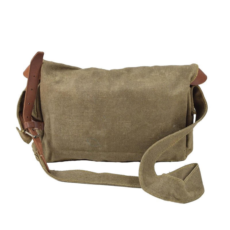 Original tjeckisk militär axelväska duk Utility Bag läderband vintage