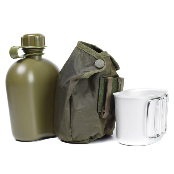 Original Österrikisk armé dricka kolv med kopppåse od 1 liter kantin ny