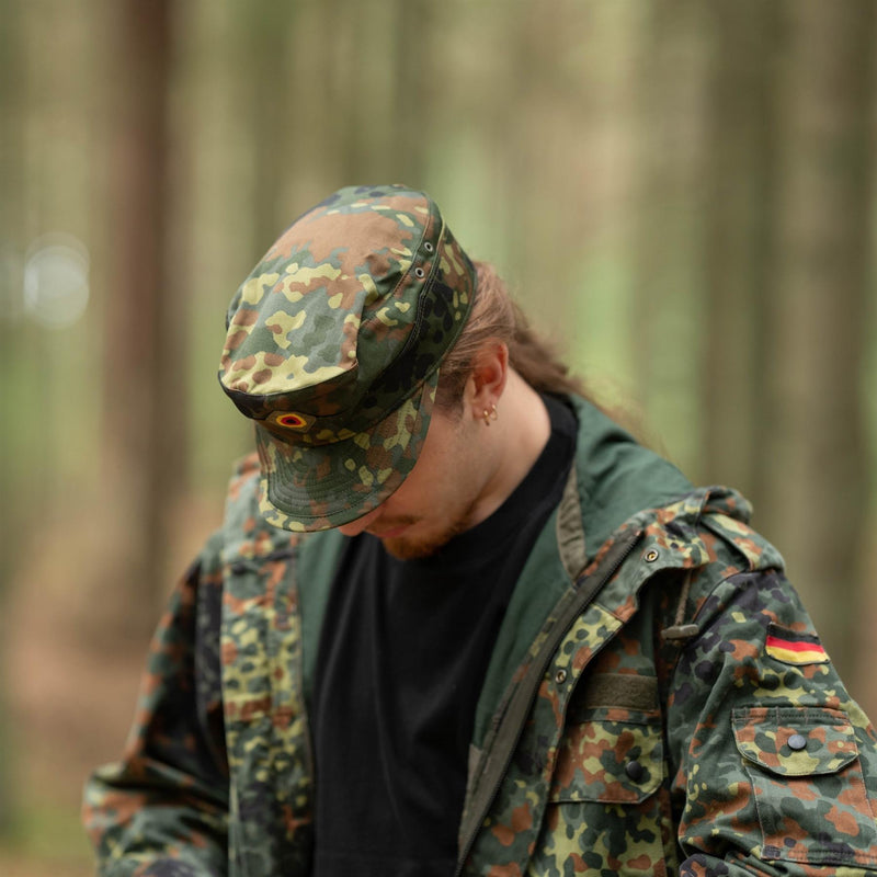 Äkine Original German Army Flecktarn Cap BW Woodland Camo Military Hat Ny