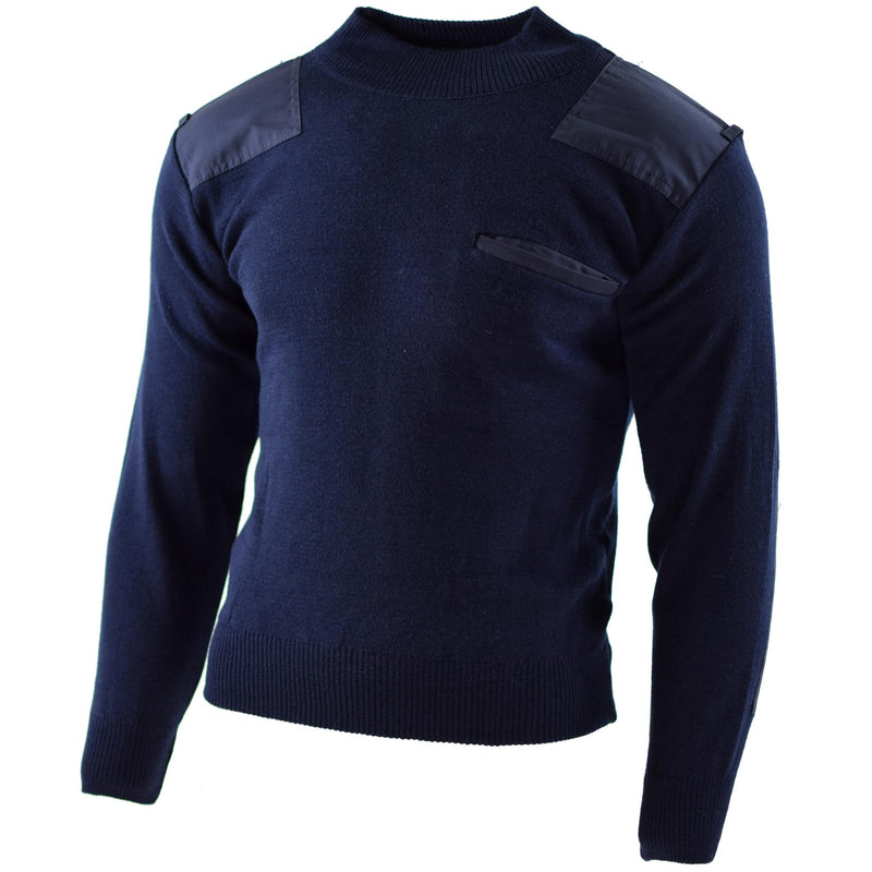 Äkta holländska arméns pullover blå jumper militär tröja rund halsoffiser