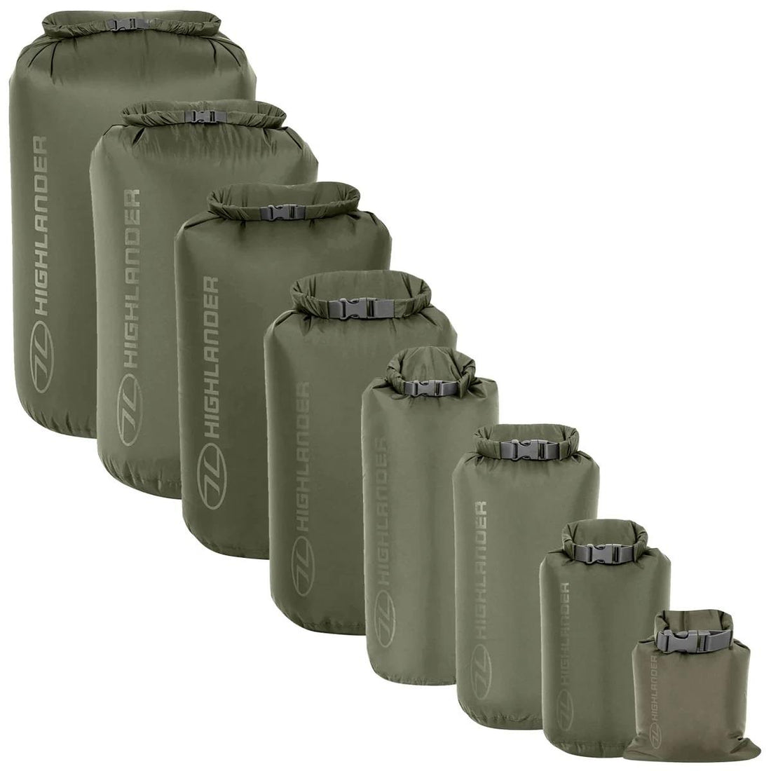 Original Scottish Military Dry Bags 1L–40L Roll Top Quick Release Spänne Olive