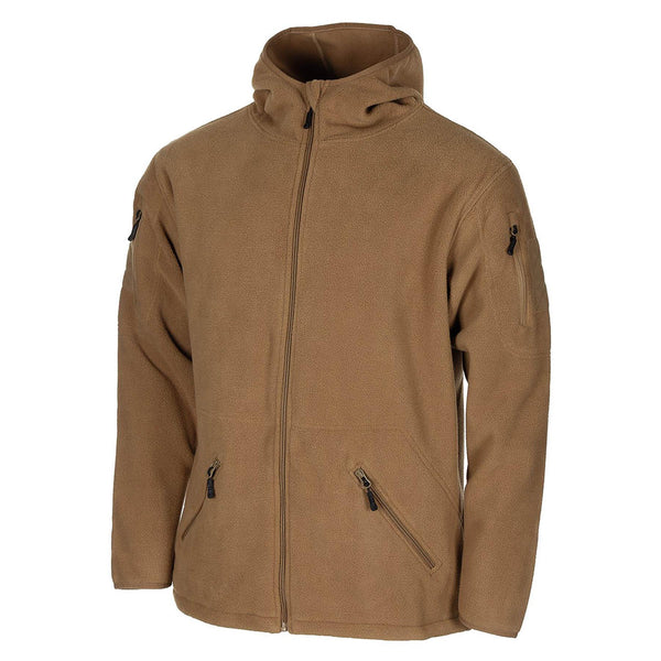 MFH Military Style Tan Tactical Hooded Fleece Jacket Outdoor Vandring Full Zip New