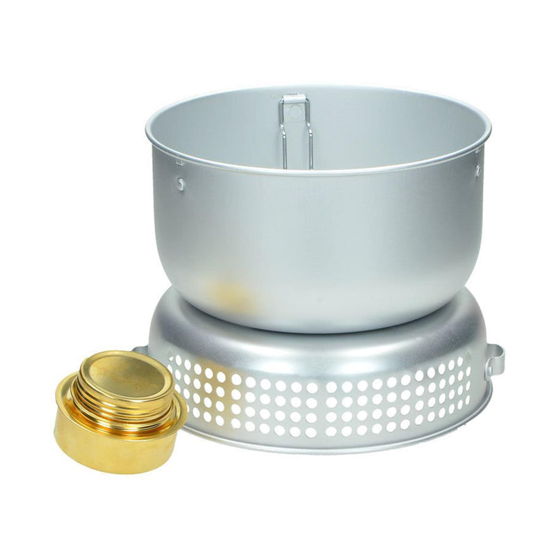 MIL-TEC CAMPING STOVE SET utomhus köksredskapskit Alkoholbrännare Aluminiumpanna