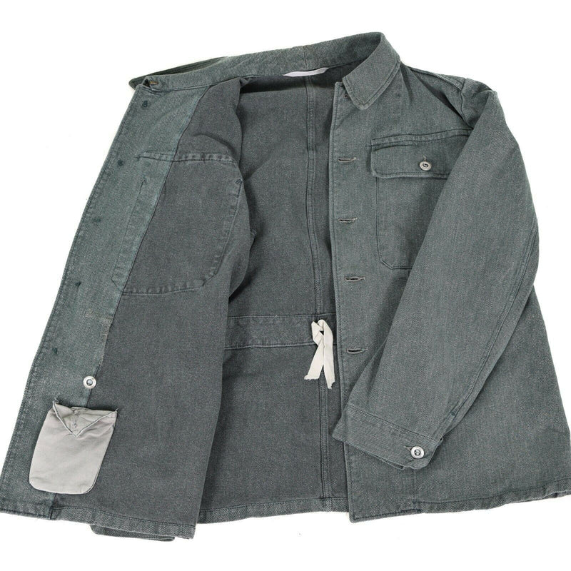 Äkta schweiziska arméarbetsjacka denim militärjacka grå vintage överskott