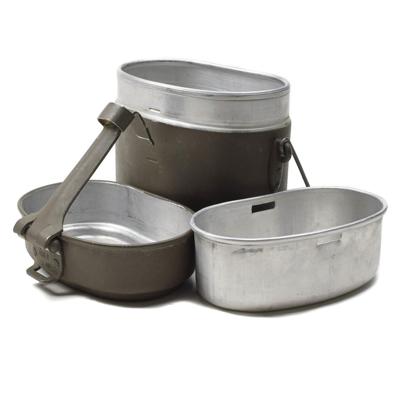 Original Österrikisk militär mess kit aluminium oliv vandring camping cookware set