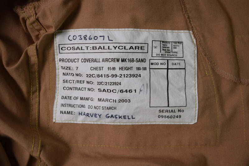 Original British Army Aircrew Mk 16 B Raf Aramid Suit Coverall Beige Air Force