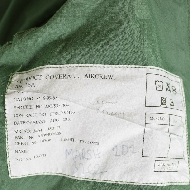 Original British Army Aircrew MK15 RAF Aramid Suit Coverall Sage Green Air Force