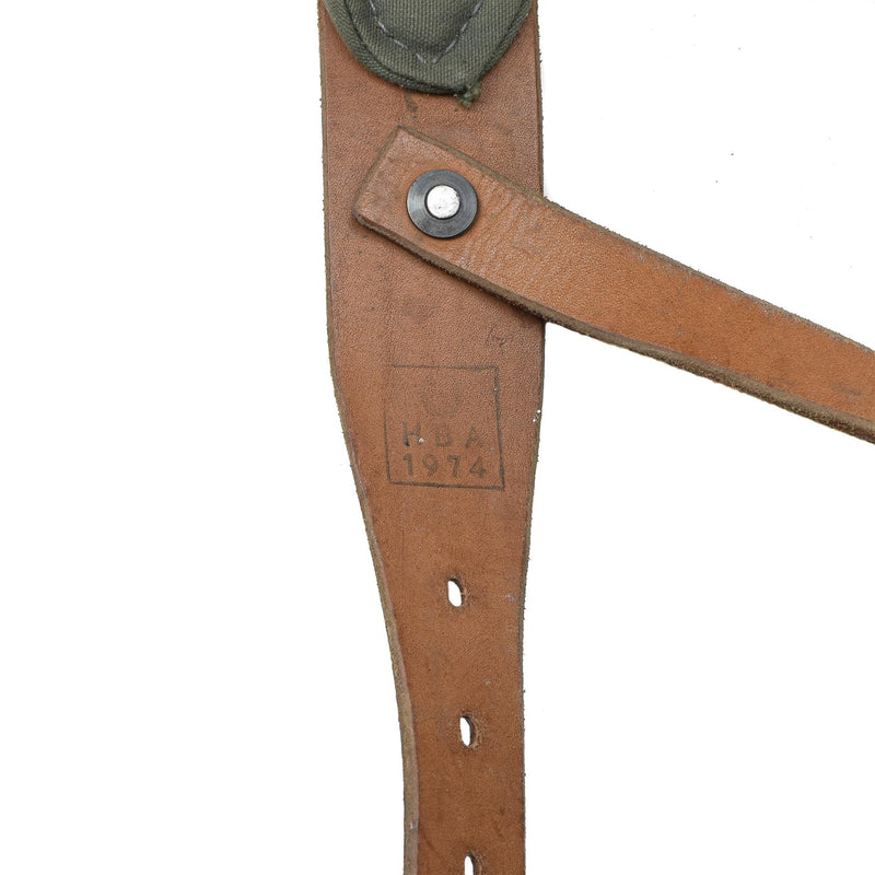 Original Österrikisk armé y-rems hängslen äkta läder vintage militäröverskott